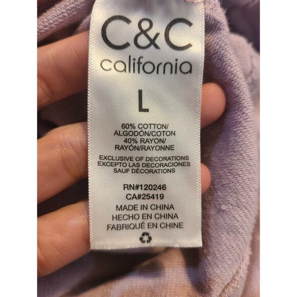 C&C California large women's Burgundy and lavender tie dye twist front hoodie - Picture 5 of 8